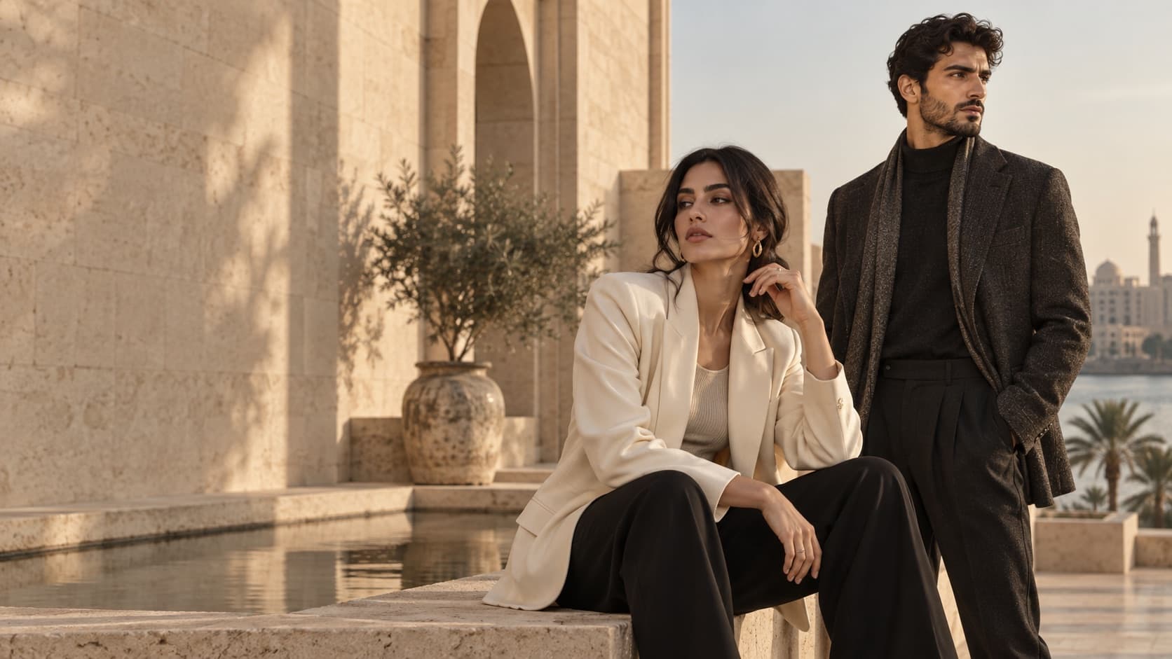 Contemporary fashion in a limestone courtyard